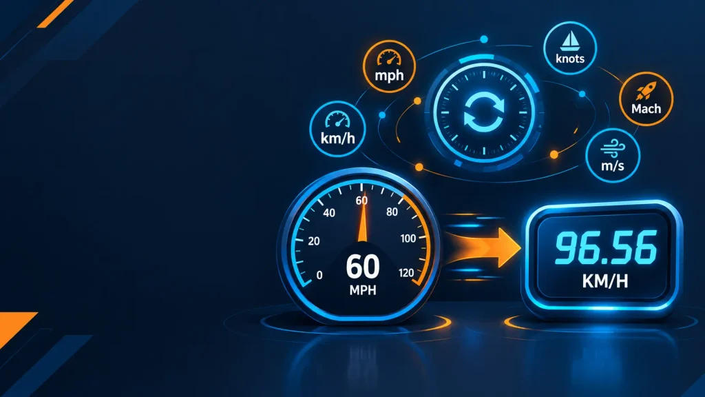 Free speed converter tool converting 60 mph to 96.56 km/h instantly