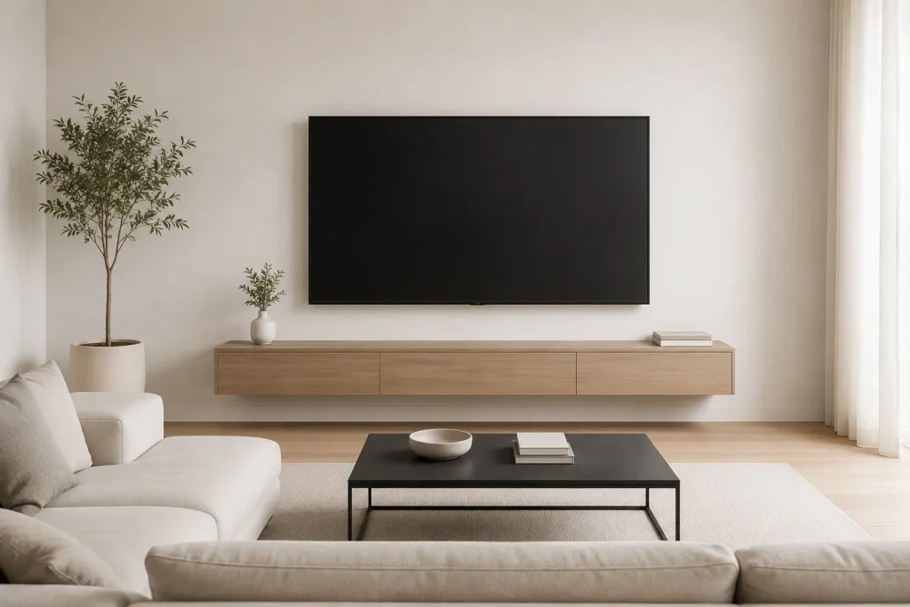 TV Size Calculator showing different TV sizes for a living room